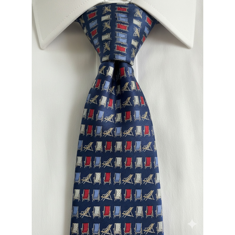 Tommy Hilfiger red white blue beach chair silk tie - 57"